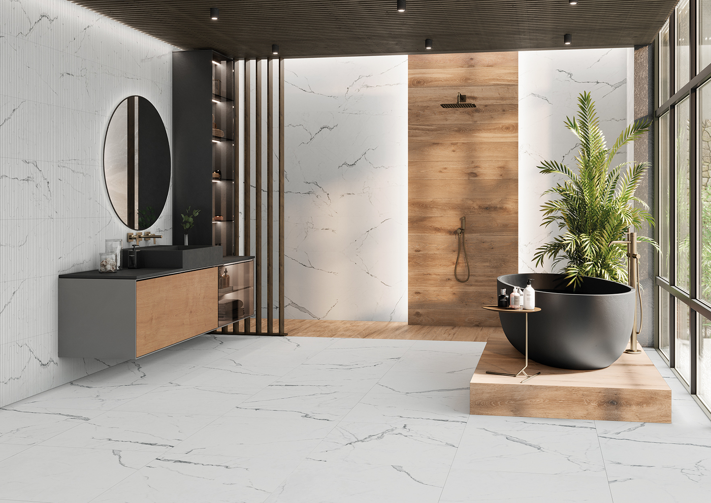 Statuario Concept White Vecchio 40x120 - Keraben - Banheiros Revestimento Statuario White 40x120 - Emisan Azulejos